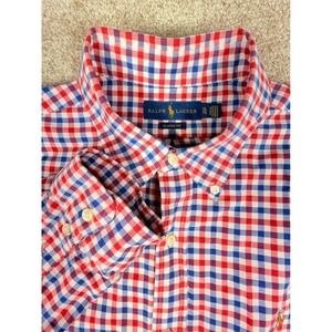 Ralph Lauren Mens XL Classic Fit Checkered Plaid Button Down Shirt Red Blue